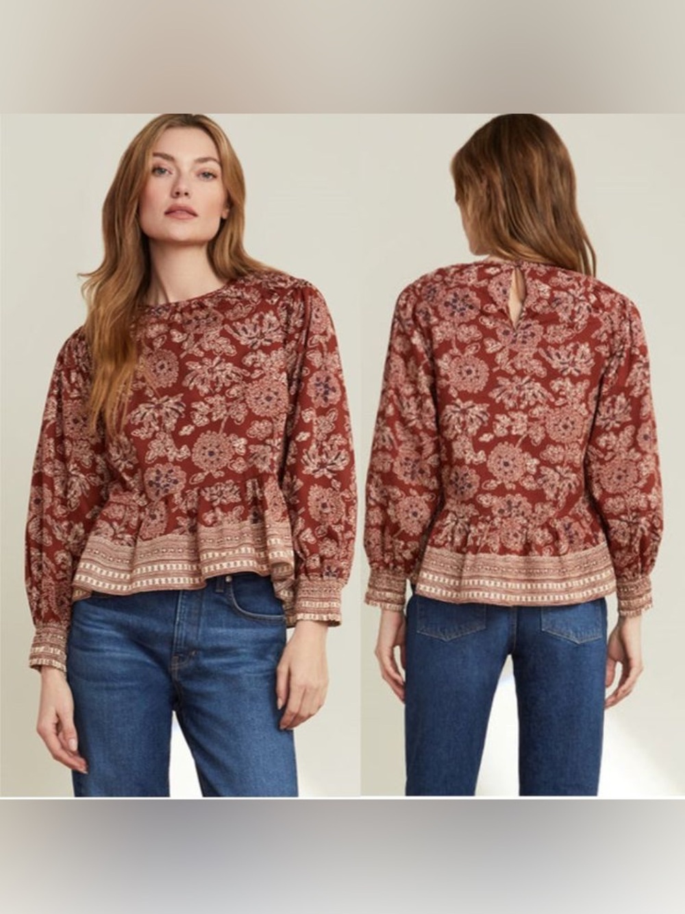 Veronica Beard Kester printed peplum top